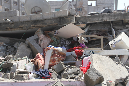 Household items shown within the rubble of a house reportedly destroyed by Israeli airstrikes in Shaboura, Gaza May 20 2021. Image posted on Twitter by @Alaqsavoice_Brik.