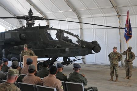 An AH-64 Apache helicopter, part of a fleet deployed in the Middle East as part of in support of Operation Inherent Resolve (US army photo)