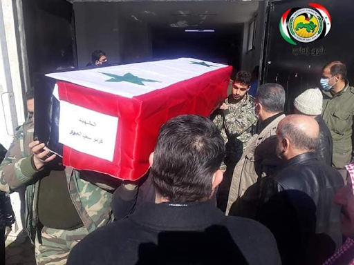 The funeral of the four victims of alleged Israeli airstrikes on Kazo neighborhood in Hama on January 22nd, 2021. (via Idlib, Salqin)