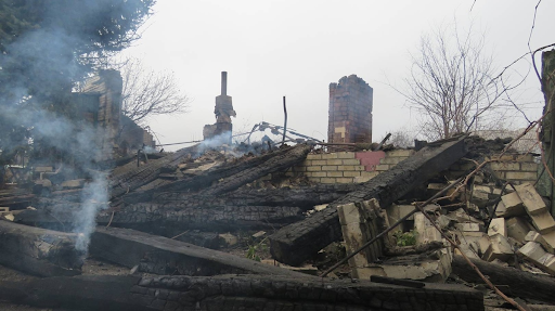 Damage caused by shelling of Cossack Lopan on March 17, 2022. (Image posted by Rossaprimavera.ru)