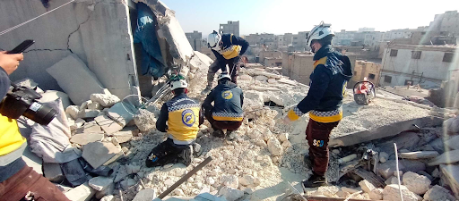 Civil Defense volunteers searched the site of Coalition (British) airstrikes on al-Bab on December 20, 2022. (Image posted by @SyriaCivilDefe)