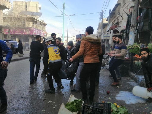Syrian Civil Defense supported the victims and attended the incident after at least one missile hit Al-Bab causing up to ten civilian deaths (Image via SCD / Facebook)