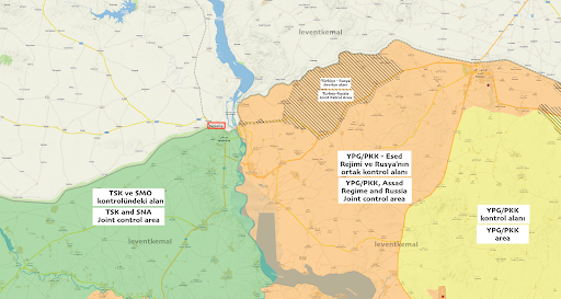 "The Karkamıs and Oncupınar attacks are carried out from the areas jointly controlled by the YPG/PKK with the Assad regime and Russia." (Image via @leventkemal / Twitter)