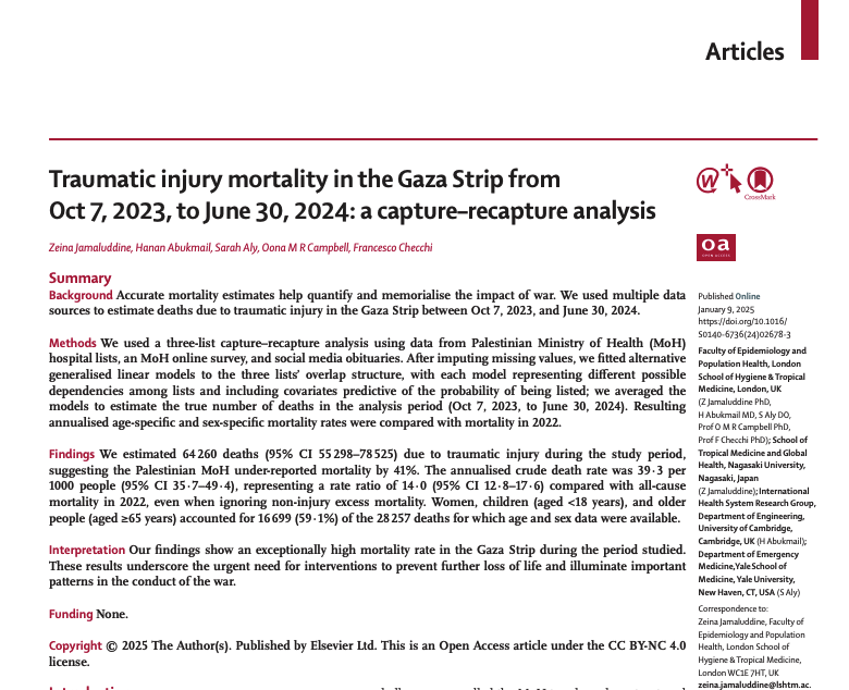 Traumatic injury mortality in the Gaza Strip: a capture–recapture analysis