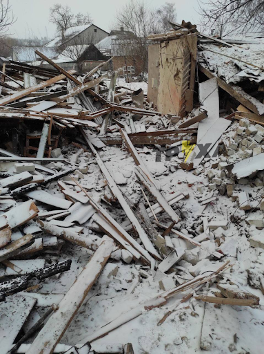 Destruction caused by alleged Russian shelling of Zolochev on March 10, 2022. (Image posted by Truexanewsua).