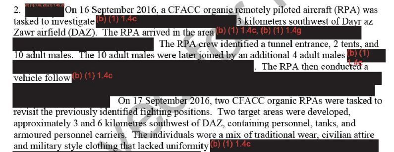 Part of the heavily redacted CENTCOM report into the September 17th botched raid 