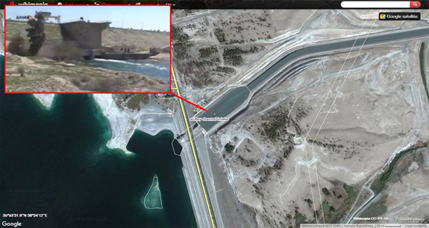 Diagram showing locations of damage to the Euphrates Dam following an alleged Coalition raid, March 27th 2017. (via Hashtag Syria)