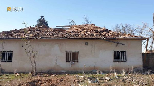 Damage caused by alleged Turkish shelling of Tel Tawel village on April 14, 2022. (Image posted by North Press Agency)