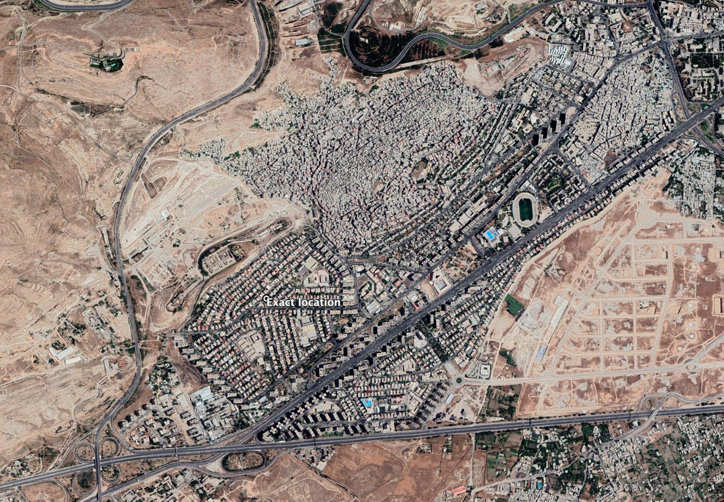 Reports of the incident mention a residential building being struck in the western area of Al Mezzah (المزة) neighbourhood.