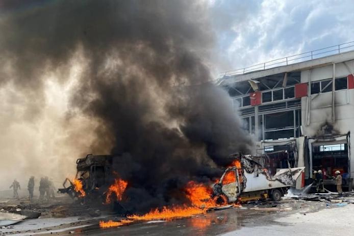 Damage to an enterprise caused by alleged Russian shelling of Korotych on April 22, 2022. (Image posted by Slk.kh)