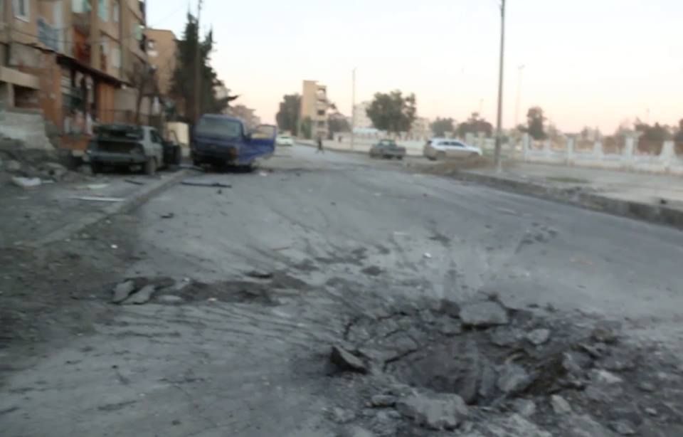 A crater in the middle of a road following an alleged Russian strike on Ar Raqqa, Jan 16th (via Raqqa is Being Slaughtered Silently)