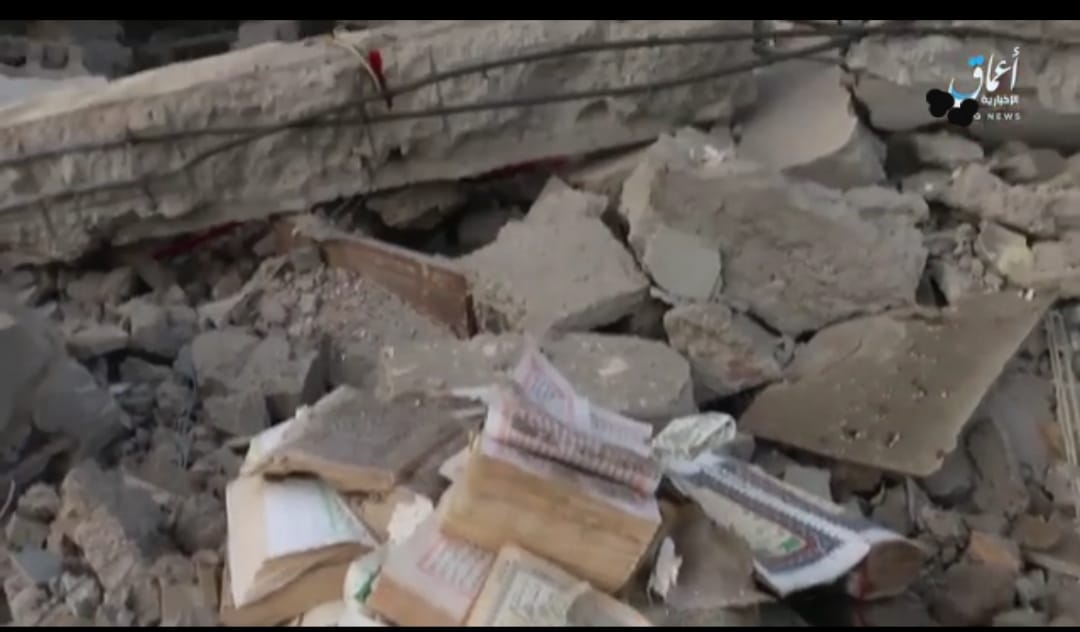 Destruction of the al-Boukhater mosque, reported target in an alleged Coalition airstrike (via Marsad Al Hasaka).