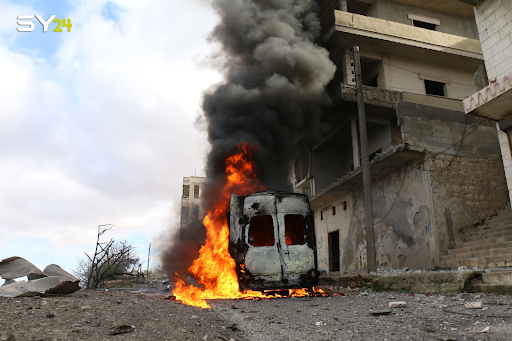 According to local sources, up to eight civilians were injured in a Russian or Syrian regime double airstrike on January 23rd 2020 in Ariha (Image via Bashar Al-Sheikh on Twitter / @Sy24ria)
