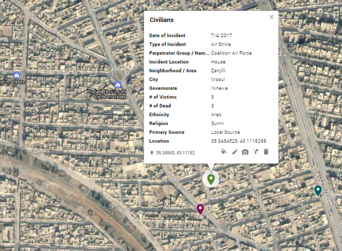 The location of an airstrike that allegedly killed a mother and her two children (via Mosul Eye Facebook)