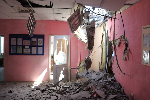 Damage caused by alleged Russian shelling of Dergachi on May 12, 2022. (Image posted by Viacheslav Zadorenko)