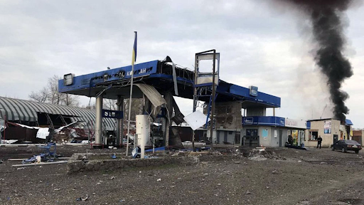 Damage caused by alleged Russian shelling of Zolochiv on April 10, 2022, (Image posted by Kharkiv Times)