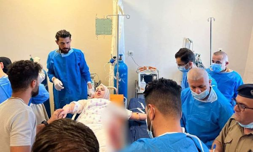 Image of one of the women injured in the alleged Turkish artillery shelling that hit a touristic site in Kurdistan Region’s Duhok province on July 17, 2022. (Image posted by Hawar News)