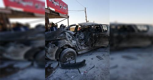 Damage caused by alleged Turkish shelling of Al-Qahtaniya Road on January 18, 2022. (Image posted by Hawar News)