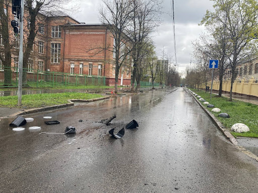 Remnants of an alleged Russian shell in Kharkiv on April 17, 2022. (Image posted by Truexa News UA via Telegram)