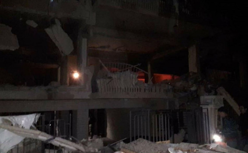 Image of the building destroyed in alleged Israeli strikes on Damascus on November 12, 2019. (Image posted by Ynet)