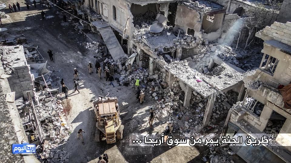 The shelling aftermath by alleged Russian warplanes on Areeha's main market, November 29th (via SN4HR)