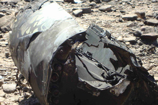 Wreckage of a Tomahawk cruise missile, pictured in al-Majala (via Amnesty International)