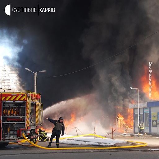 Barabashovo market still being extinguished by fire brigades Kharkiv