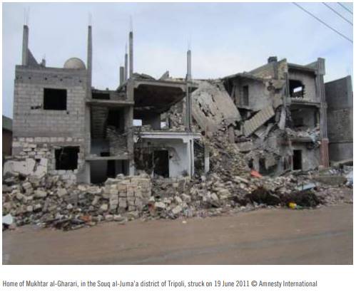 Home allegedly destroyed by a NATO airstrike on une 19th, 2011 (via Amnesty International)
