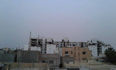 An image of the destroyed insurance building in Sirte that was bombed by the NATO Alliance on September the 16th 2011 (via @anvwl Facebook post)
