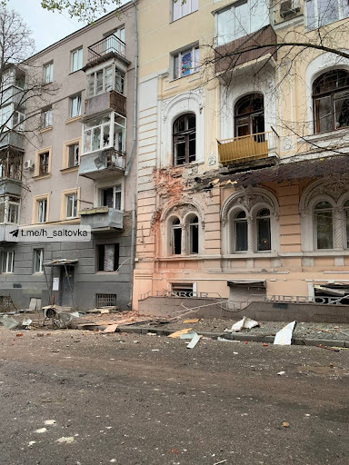 Damage caused by alleged Russian shelling of Kharkiv on April 17, 2022. (Image posted by XC_Kharkiv via Telegram)