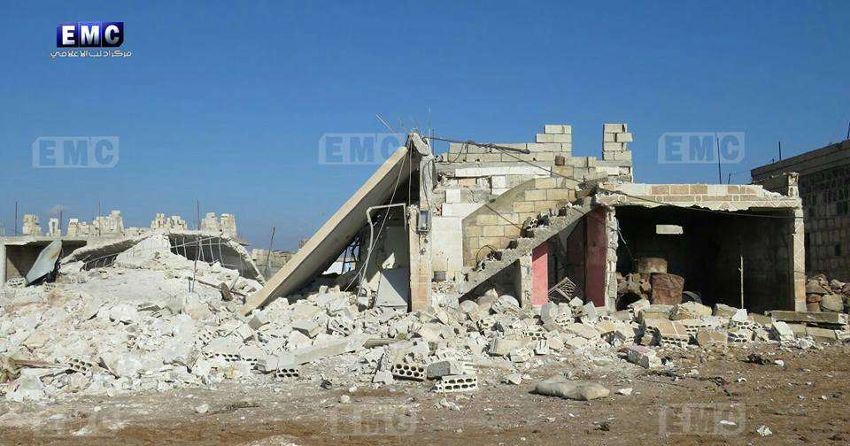The aftermath of airstrikes on Ma'saran, 29th Jan 2018. (via Edlib Media Centre)