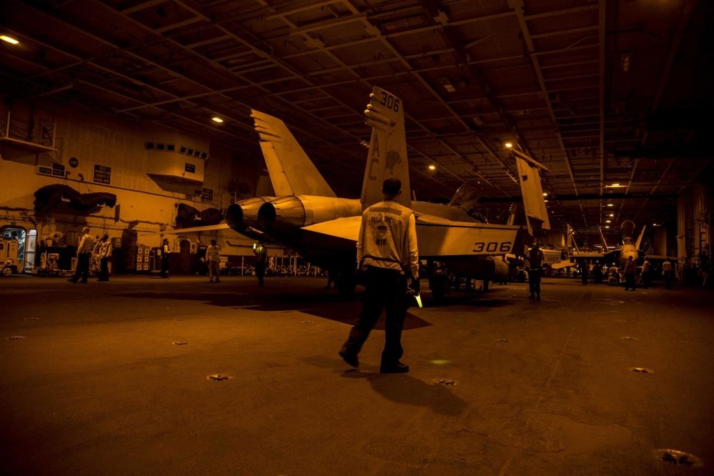 Jets in the hangar bay of USS Dwight D. Eisenhower, Oct 19th (US NavY
