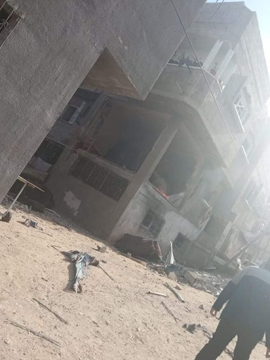 Damage to Abu Jarad's home in Beit Hanoun from strikes on May 20th, 2021. (Image posted by Tawfeg Abujarad via Facebook)
