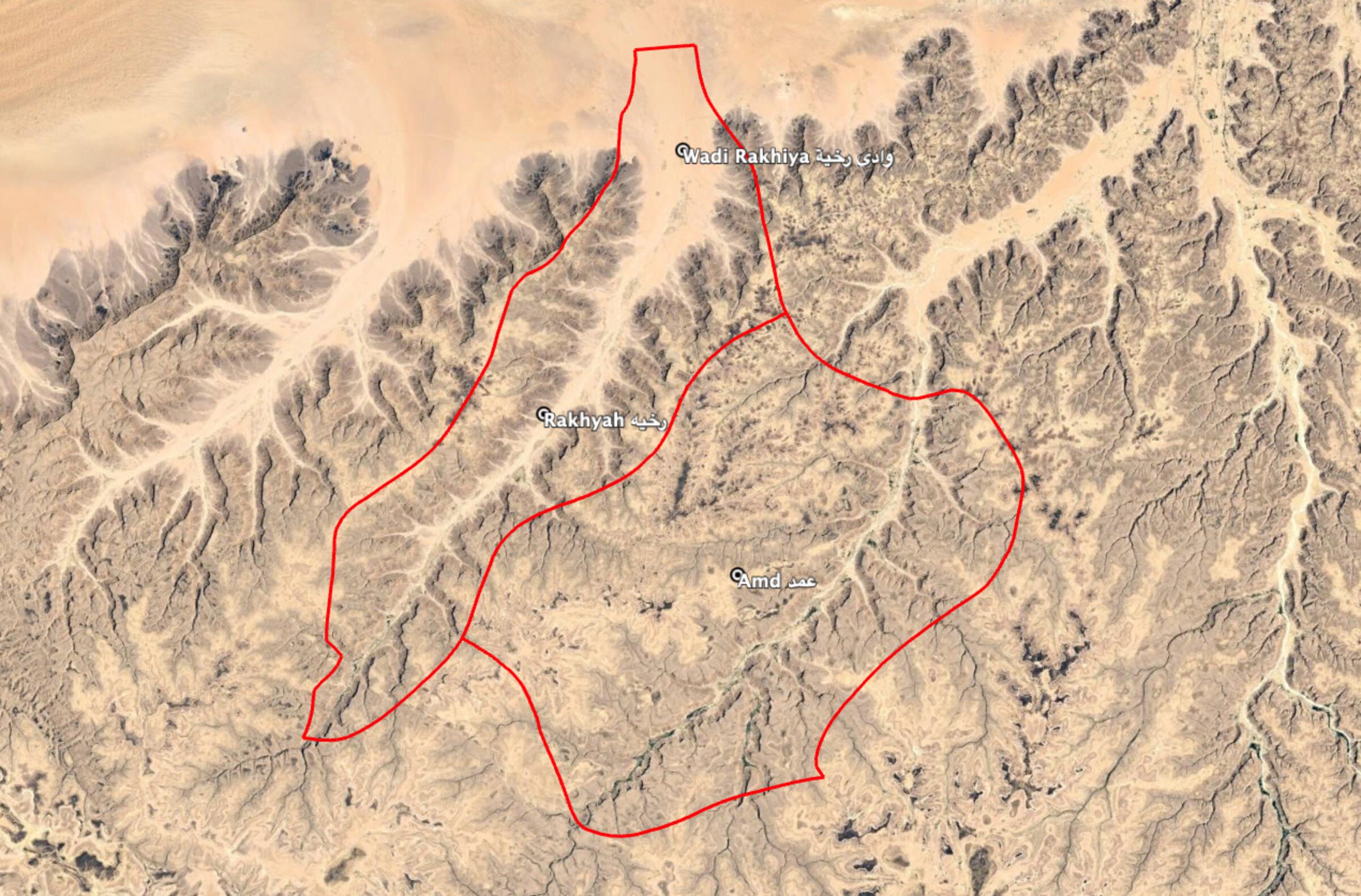 Reports of the incident mention strikes in Al Sout (السوط) an area allegedly at the division between Wadi Rakhya (وادي رخية) and Wadi Amd (وادي عمد), within the respective districts of Rakhya (رخية) and Amd (عمد), Hadramout (حضرموت) governorate.