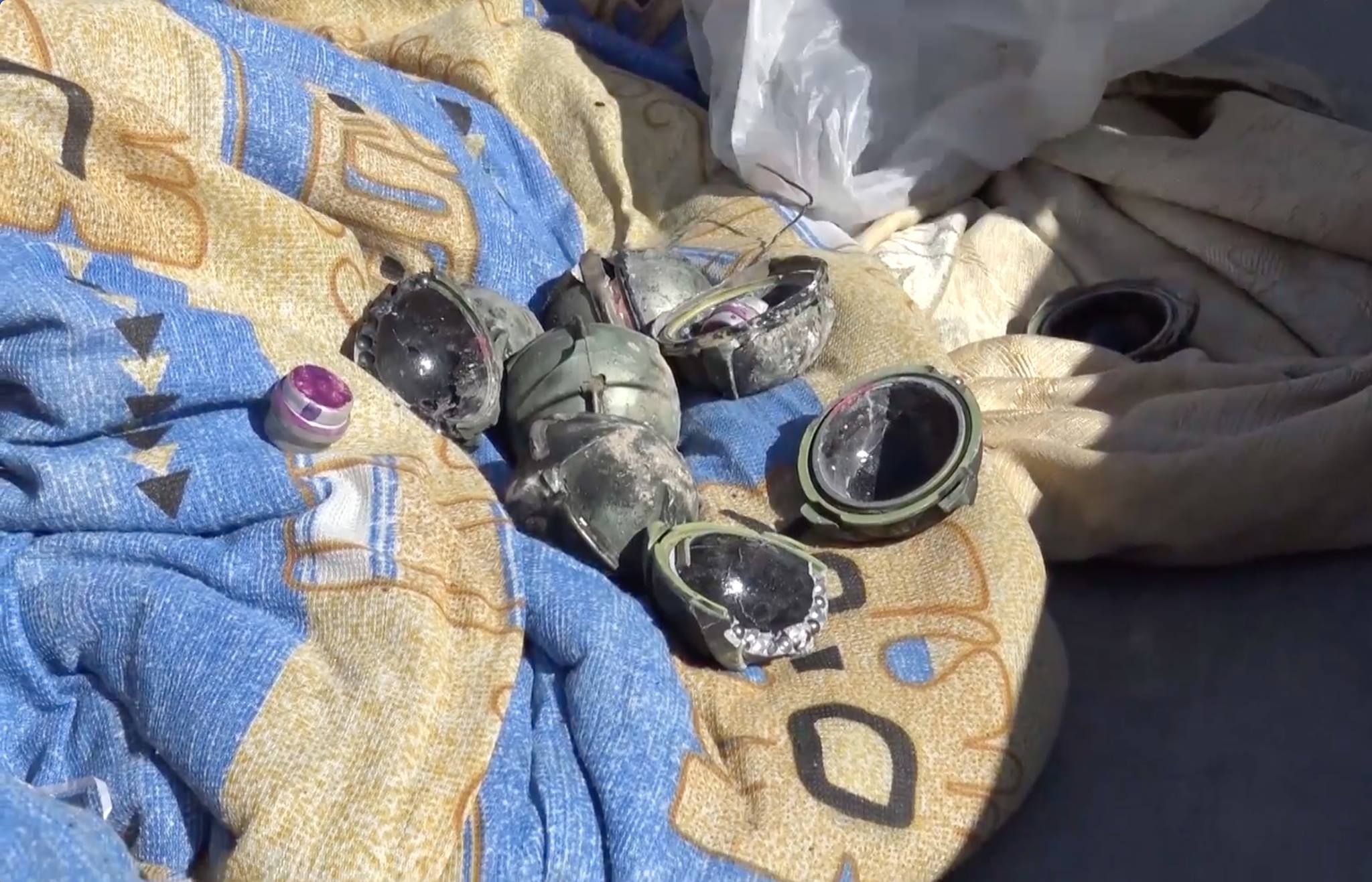 The remains on cluster bombs, allegedly dropped by Russian warplanes on Kasret Farj, Mar 2nd (via RBSS)