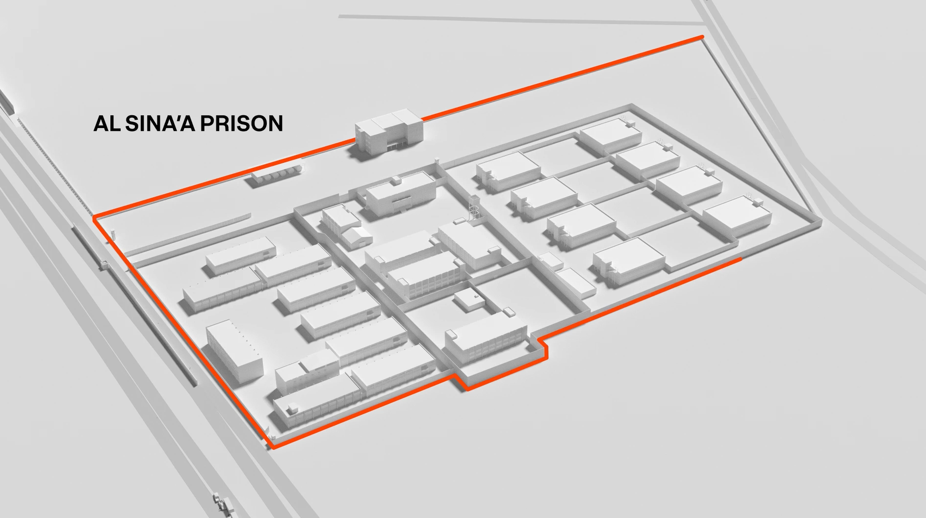 A screengrab of Airwars' 3D model of the Al-Sinaa Prison in northern Syria.