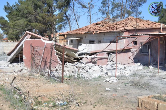 Damage caused by alleged Turkish shelling of Tel Tawel village on April 14, 2022. (Image posted by @AssyrianSR)