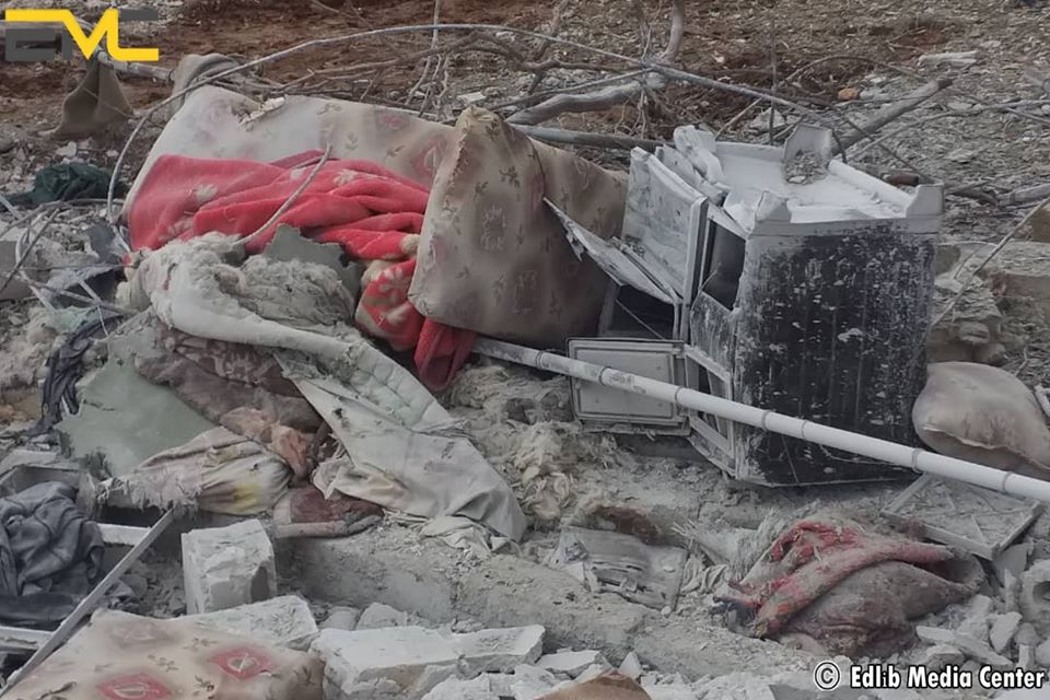 Destruction after alleged Russian airstrike on the village of Arinba, Idlib governorate, on January 23rd, 2020 (via EMC).