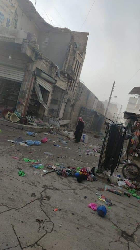 @DeirEzzorNow showed the destruction after missiles hit Al-Bab in the market and a crowded street (Image via Twitter)