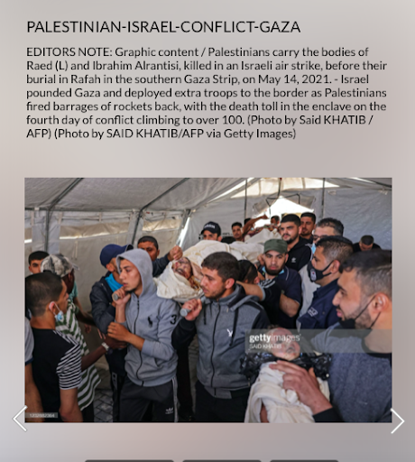 Palestinians carry the bodies of Raed and Ibrahim Al-Rantisi who were killed along with other members of their family on May 13, 2021. (Image posted by Getty Images)