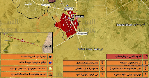 After targeting it with two air raids hours ago, a number of ISIS fighters are still holed up in the Sadkob gas station, the number of fighters is about three (source), they clashed with members of the SDF a few minutes ago.