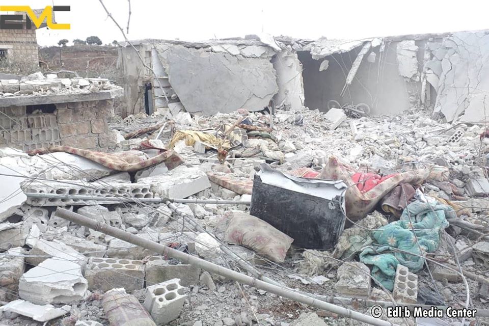 Destruction after alleged Russian airstrike on the village of Arinba, Idlib governorate, on January 23rd, 2020 (via EMC).