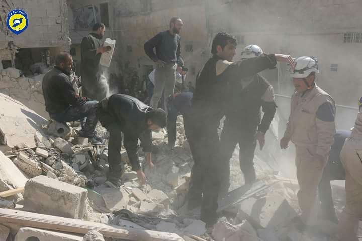 The White Helmets attend the scene of a strike in Al Qaterji, Feb 14th (via White Helmets)