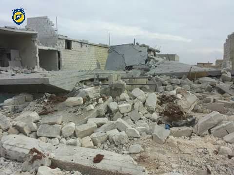 The aftermath of an airstrikes by "warplanes" on Mare', Feb 12th (via White Helmets)