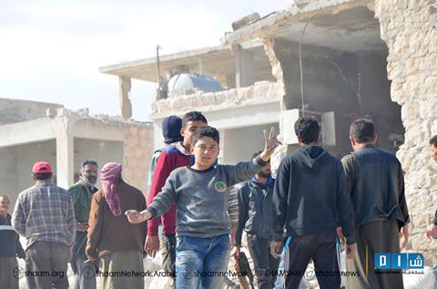 Destruction following an alleged Russian strike on Saraqib, Feb 24th (via SNN)