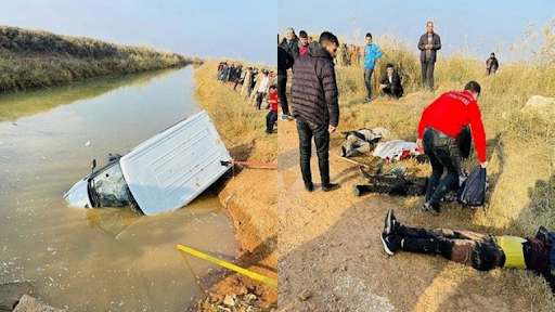Images of the car accident after the vehicle reportedly fell into an irrigation canal on December 16th 2022, killing up to ten civilians. Photo: Hollandtoday