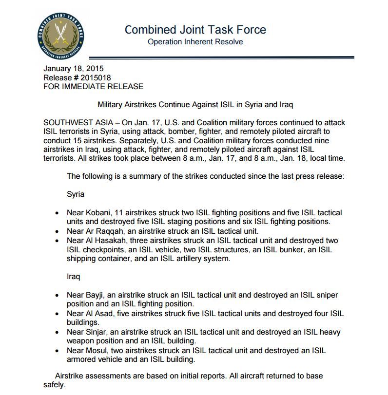 The CJTF-OIR report for Jan 17th-18th 2015, which was not publicly released. 