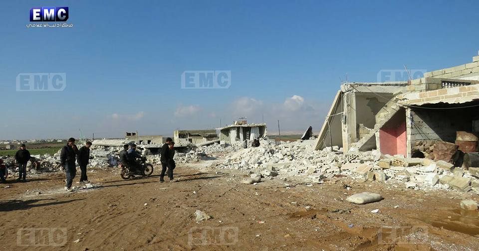 The aftermath of airstrikes on Ma'saran, 29th Jan 2018. (via Edlib Media Centre)