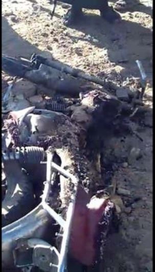 The motorbike that was carrying Ahmed and Mohammed at the time of the strike, found at the location of the November 23, 2017 US air strike. Photo received from a relative. Via Mwatana.