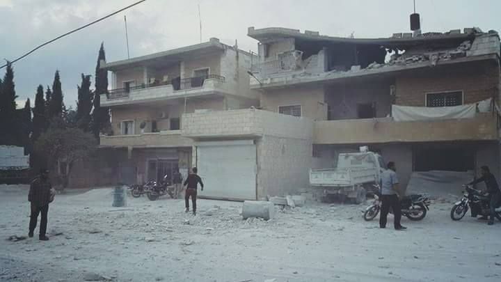 Scene of two fatalities at Kafr Neul October 25th, following an alleged Russian airstrike (via Kefr Nabul News Network)